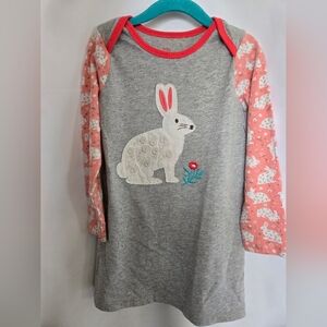 Mini Boden 3/4t Gray Pink Bunny Girls Dress Easter Applique Long Sleeve Spring